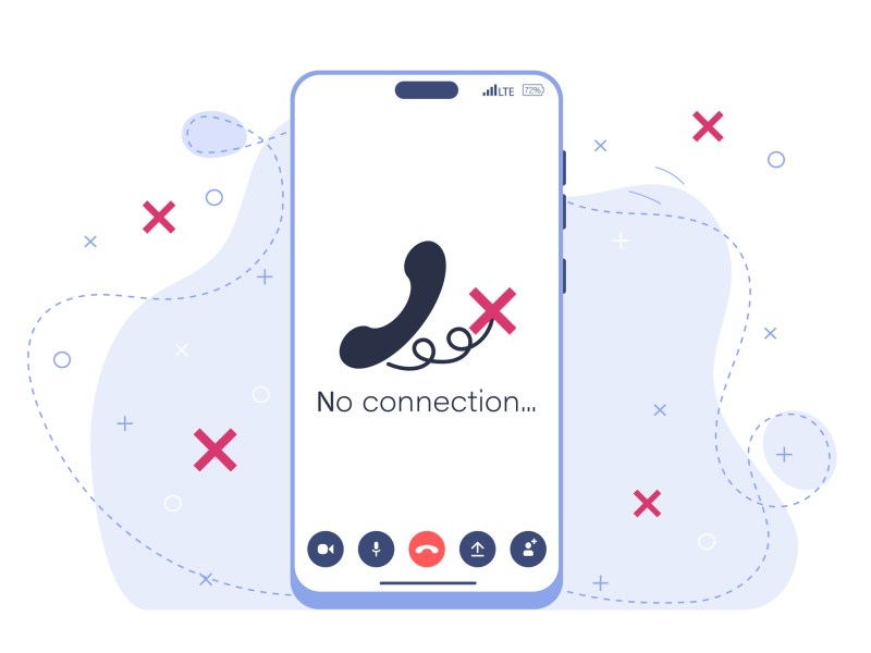 Illustration of cellphone with words “No connection…”